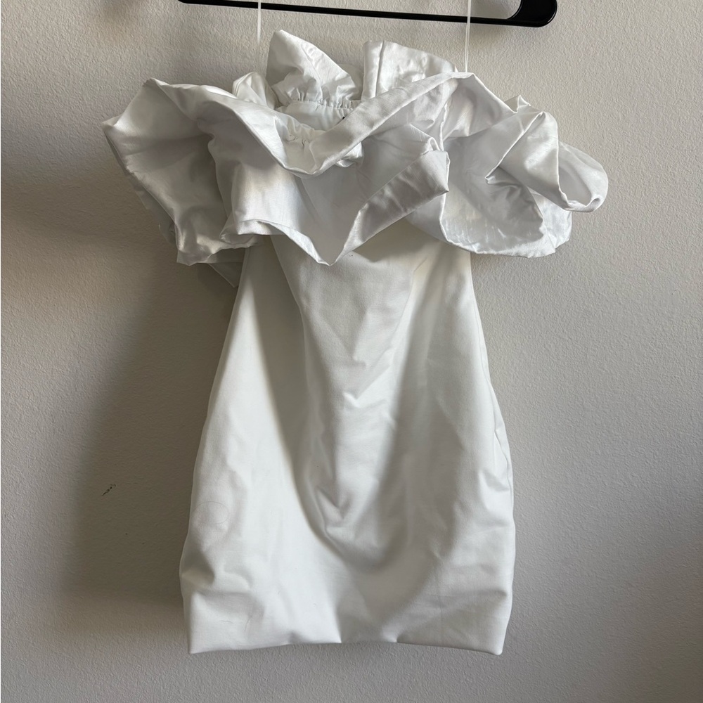 White Ruffled Off-the-Shoulder Mini Dress